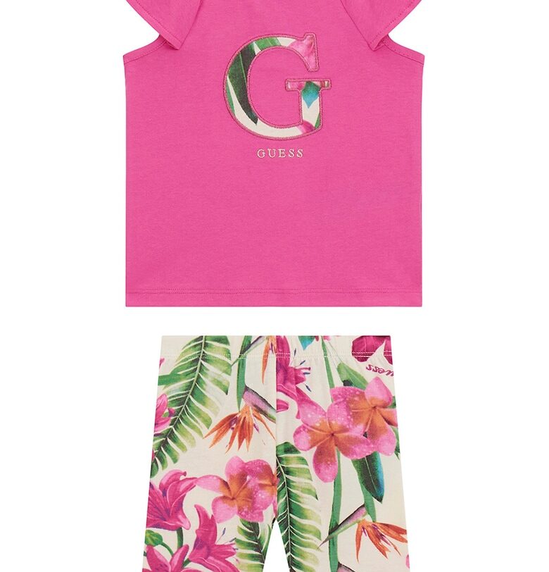 Тениска с набрани ръкави и флорален панталон - 2 части GUESS KIDS