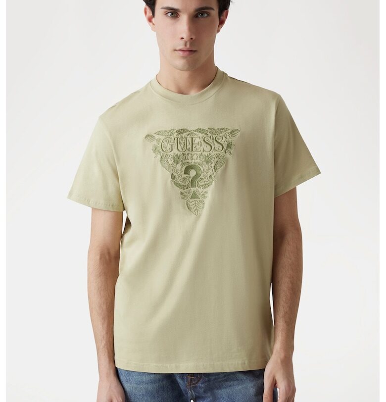 Тениска с овално деколте и бродирано лого GUESS