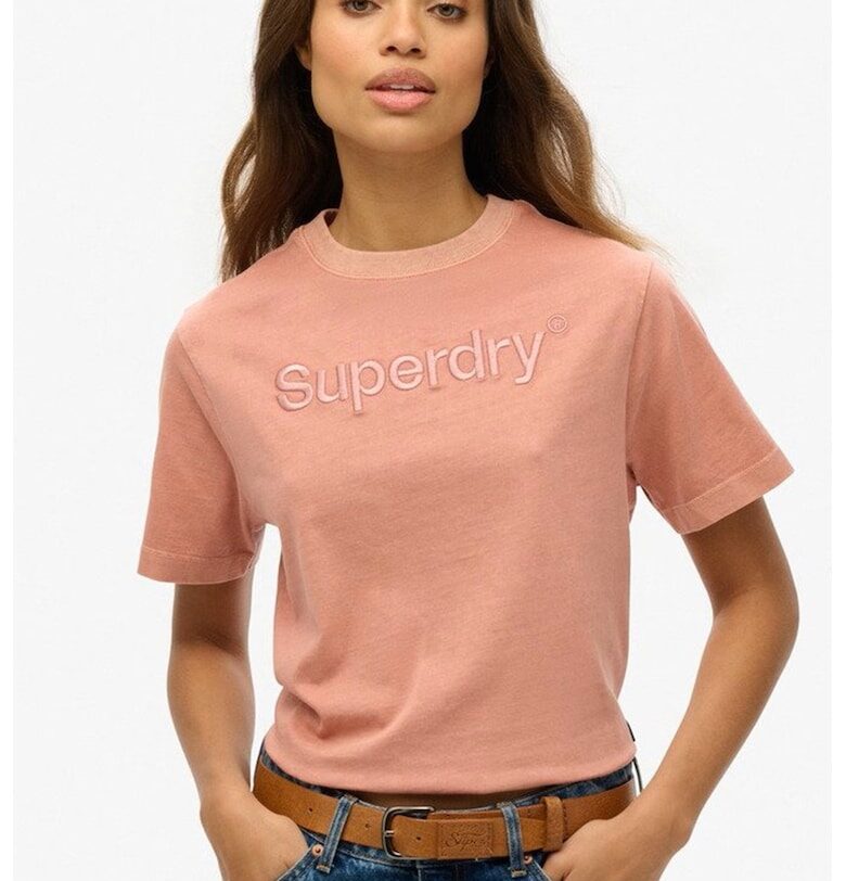 Тениска с овално деколте и бродирано лого SUPERDRY