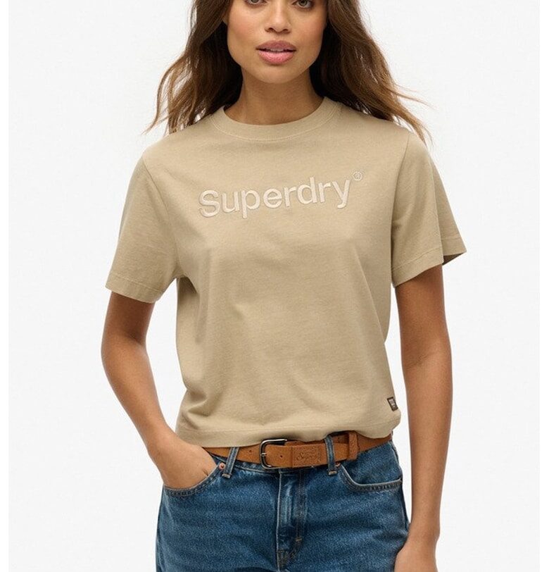 Тениска с овално деколте и бродирано лого SUPERDRY