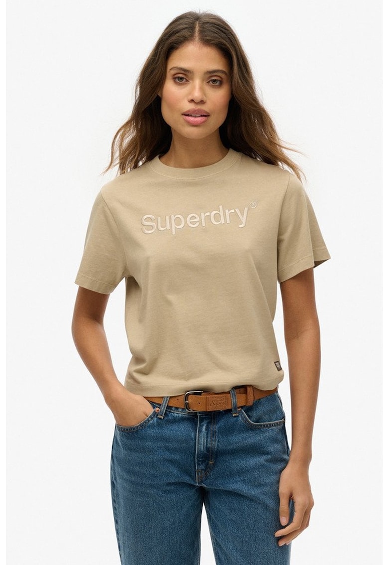 Тениска с овално деколте и бродирано лого SUPERDRY