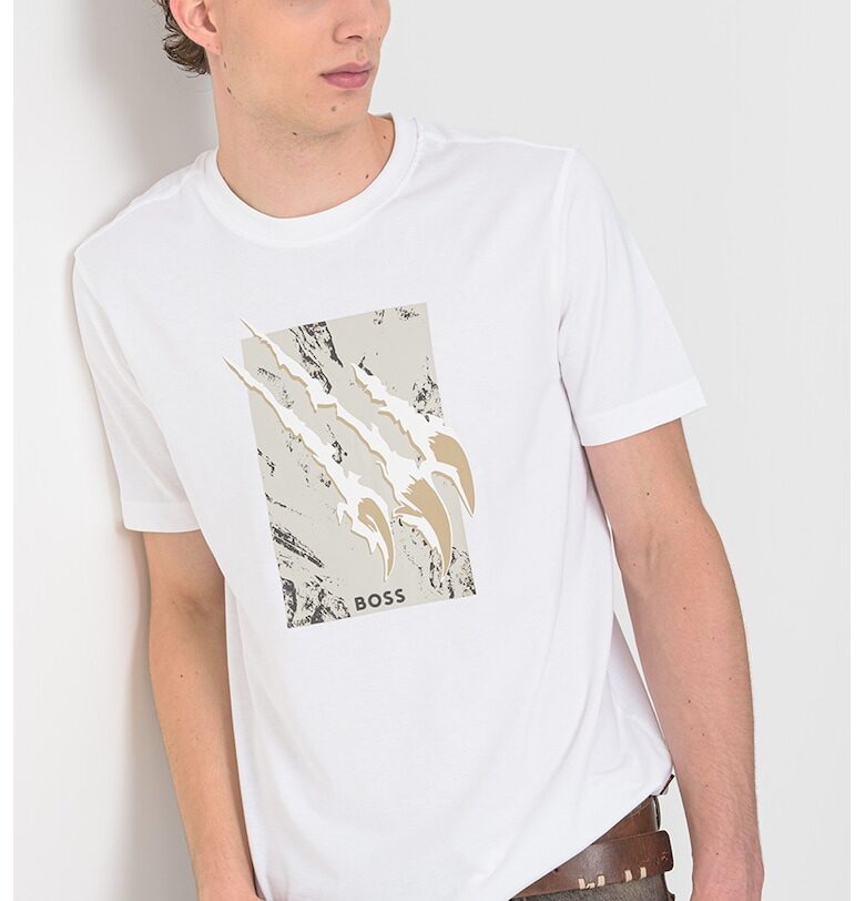 Тениска с овално деколте и графика BOSS