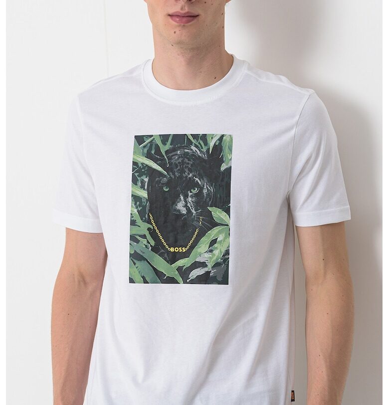 Тениска с овално деколте и графика BOSS