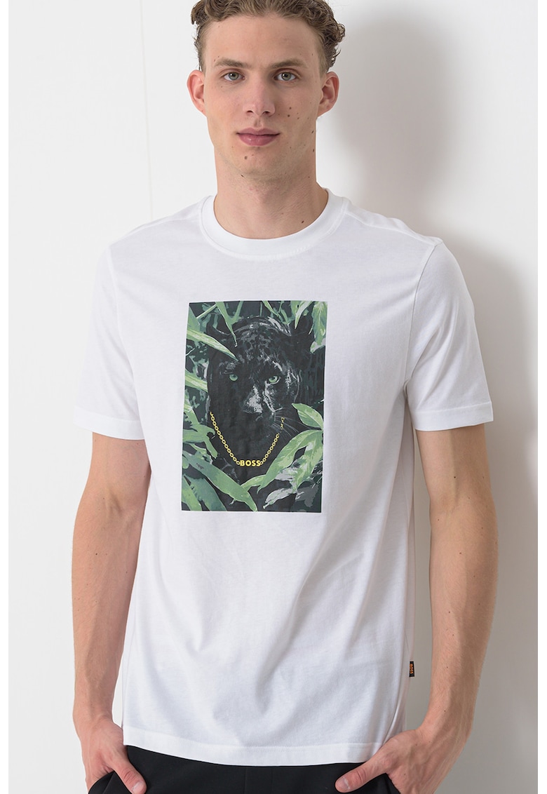 Тениска с овално деколте и графика BOSS