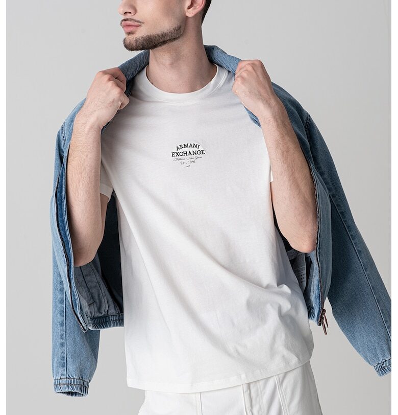 Тениска с овално деколте и лого ARMANI EXCHANGE