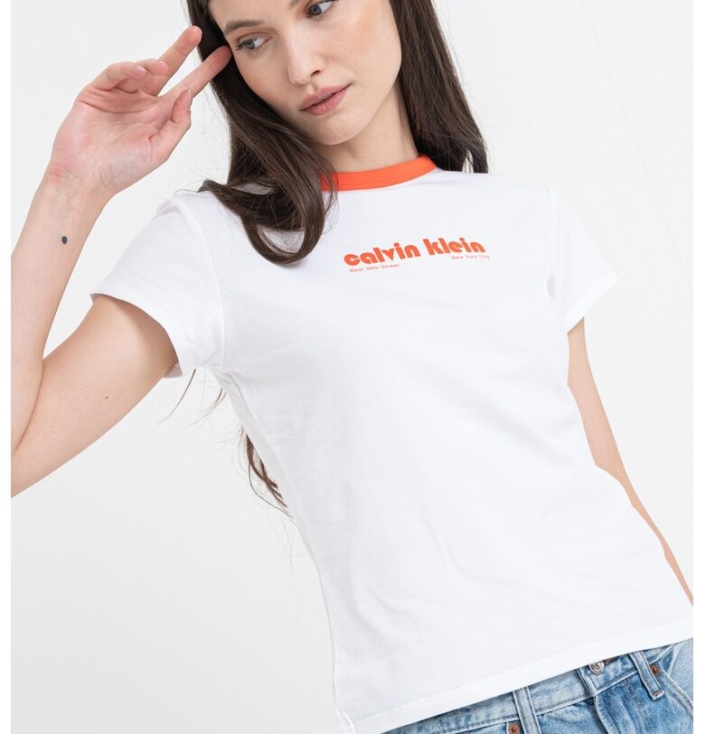 Слим тениска с лого и шарка CALVIN KLEIN JEANS