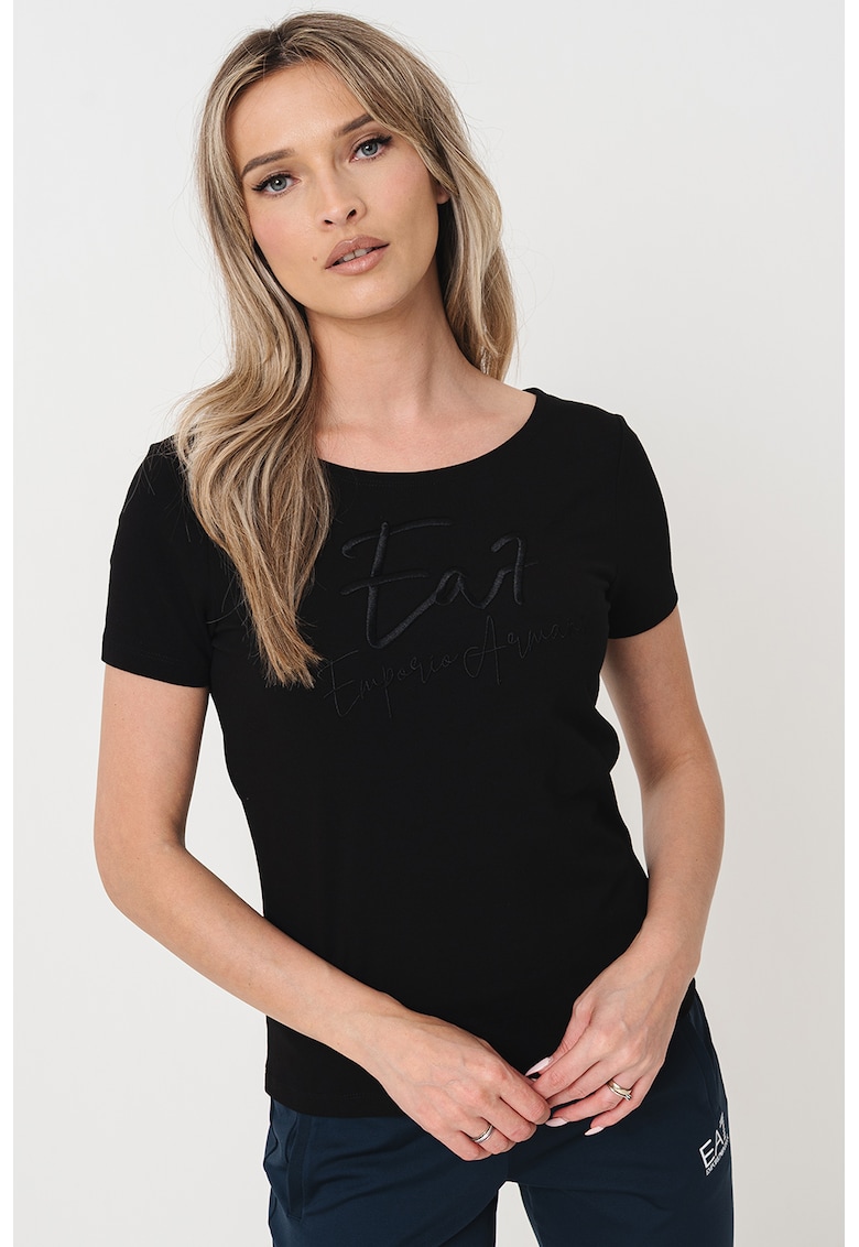 Тениска с овално деколте и лого EA7