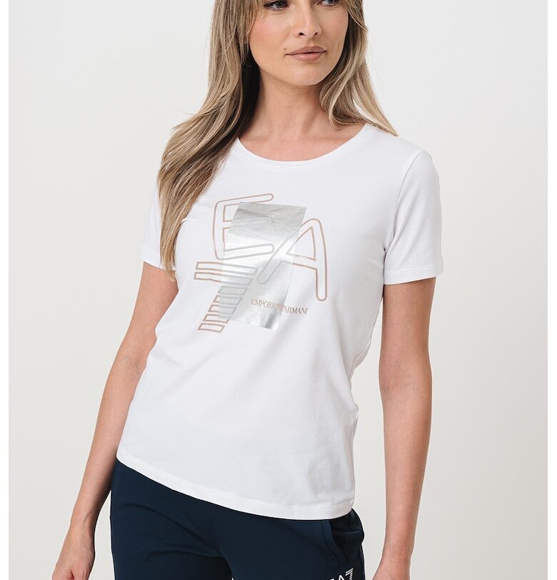 Тениска с овално деколте и лого EA7
