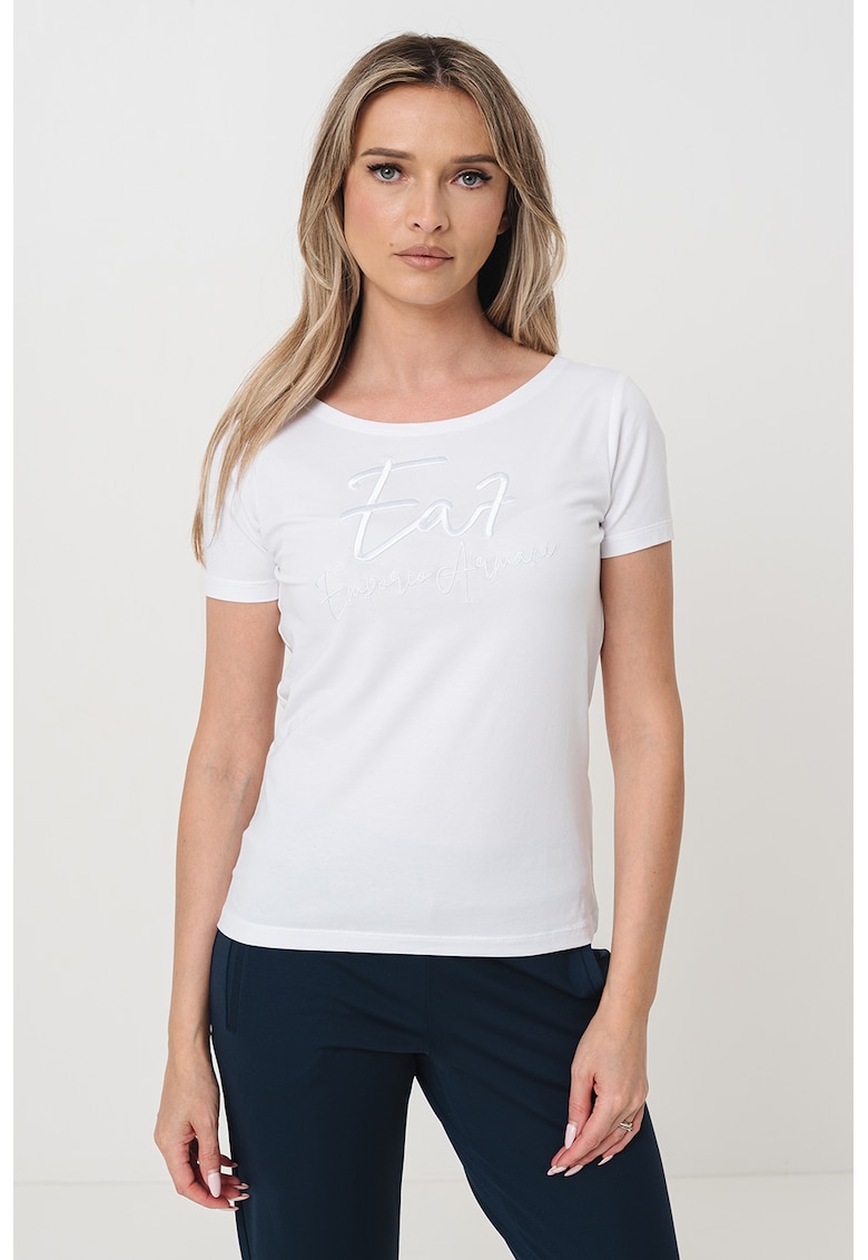 Тениска с овално деколте и лого EA7