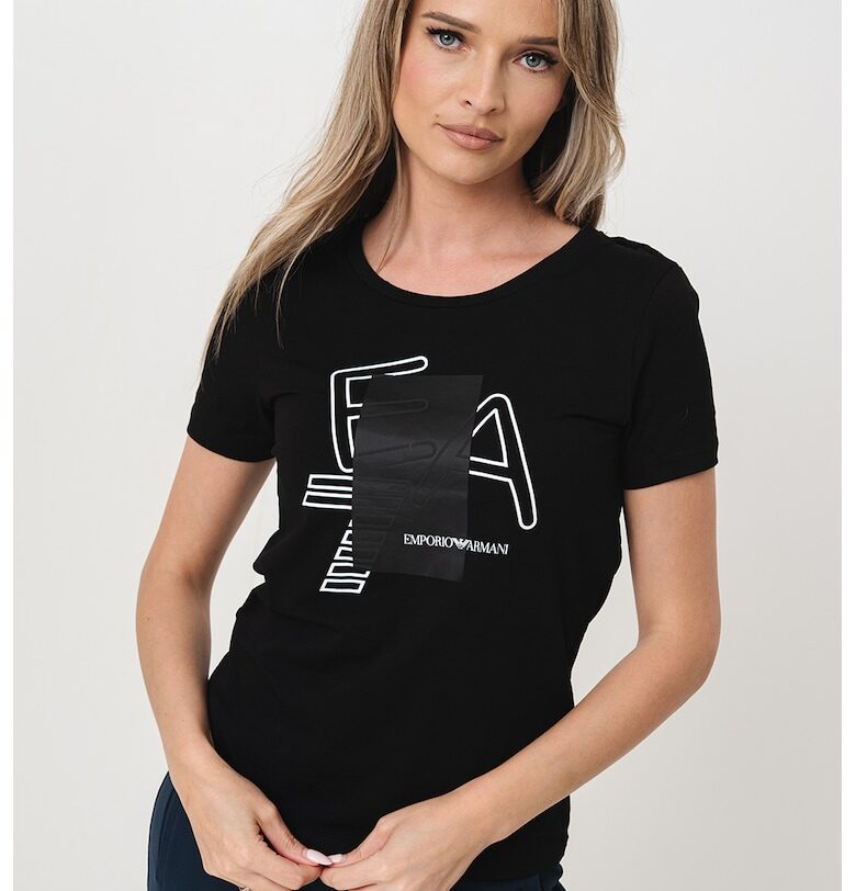 Тениска с овално деколте и лого EA7