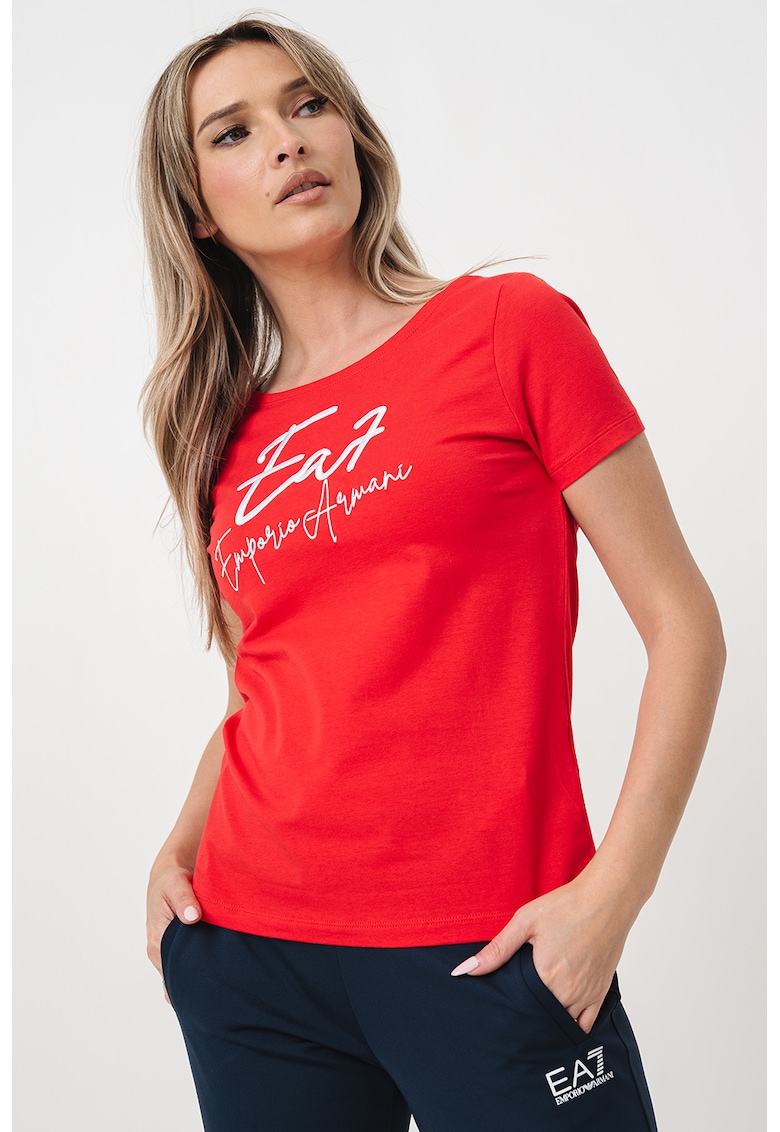 Тениска с овално деколте и лого EA7