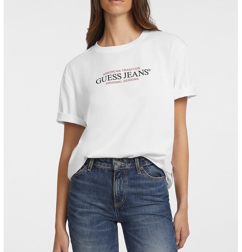 Тениска с овално деколте и лого GUESS JEANS