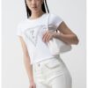 Тениска с овално деколте и лого от декоративни камъни GUESS