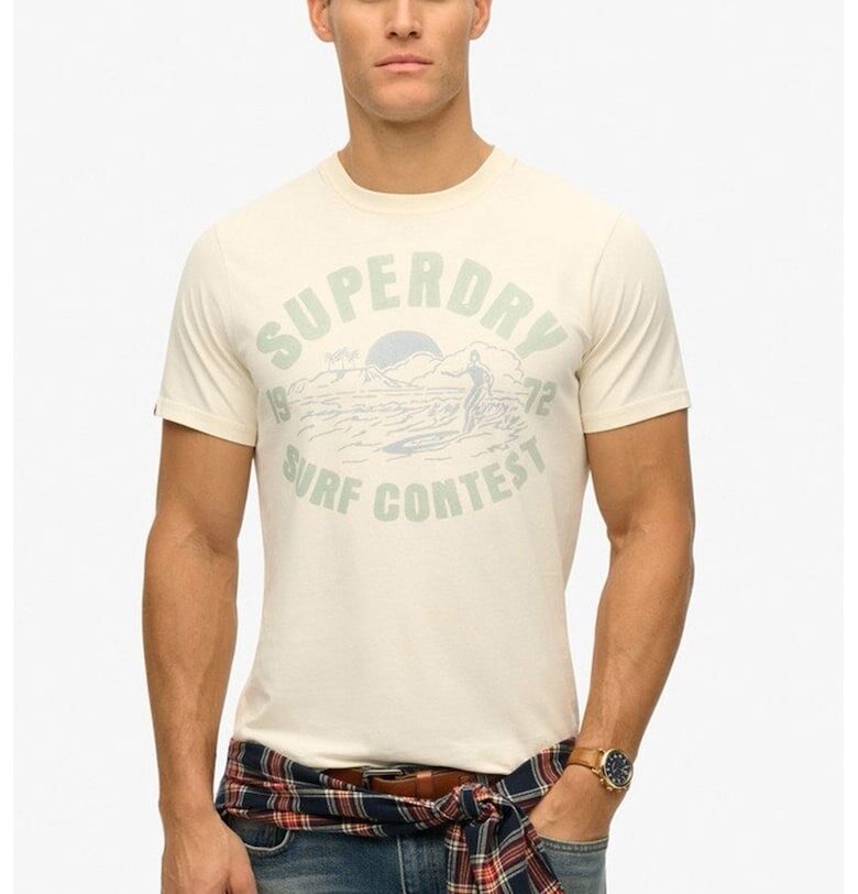 Тениска с овално деколте и надпис SUPERDRY