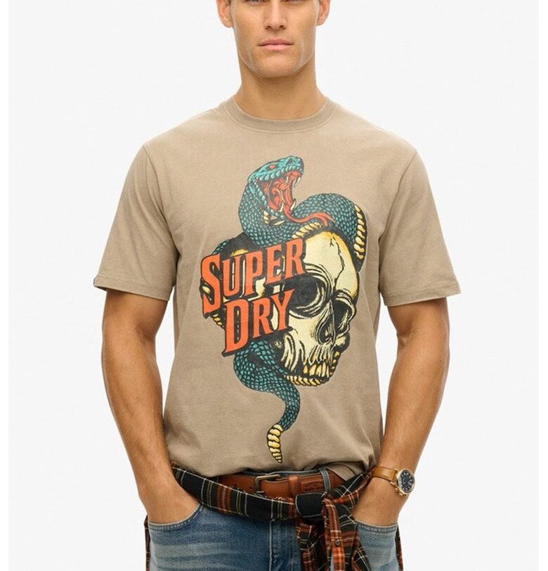 Тениска с овално деколте и принт SUPERDRY