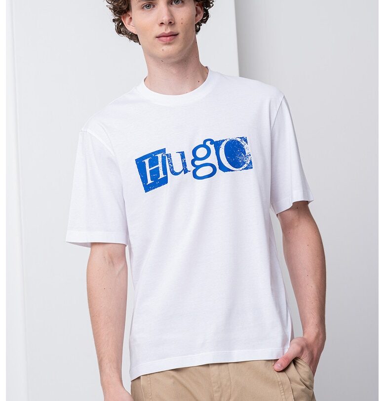 Тениска с овално деколте и фигурален принт HUGO