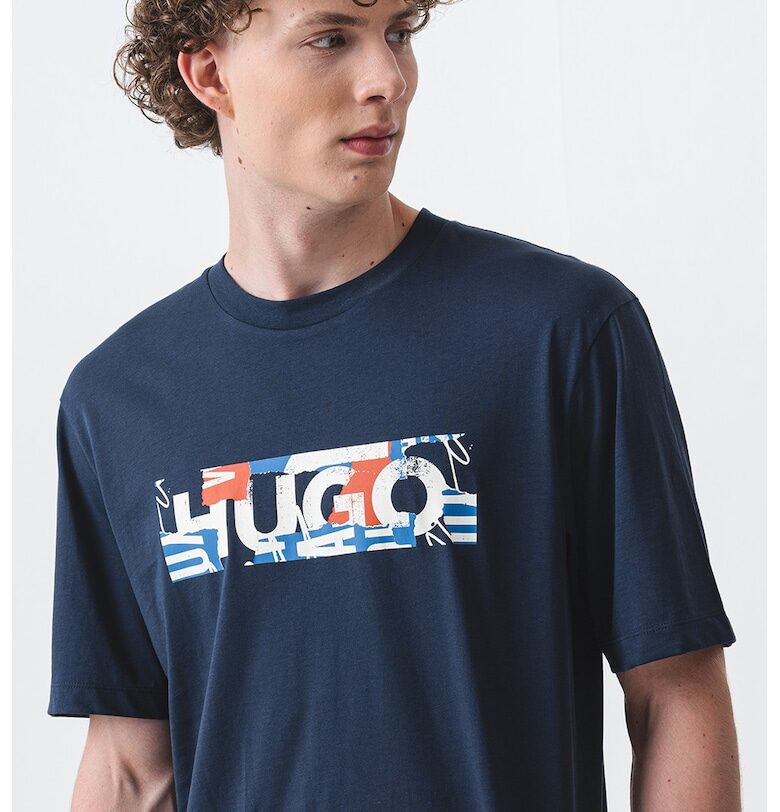 Тениска с овално деколте и фигурален принт HUGO