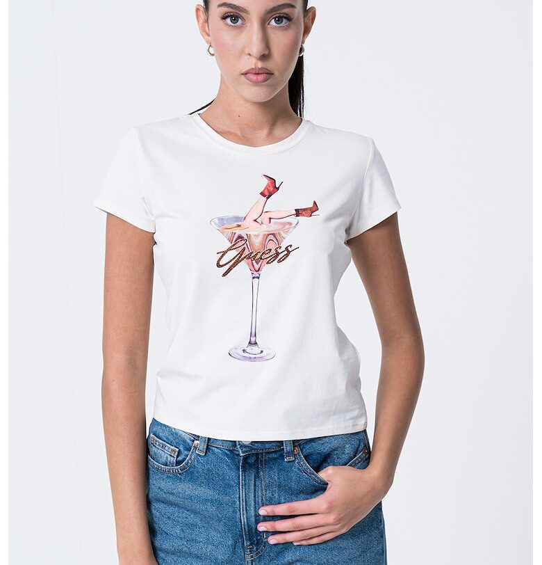 Тениска с овално деколте и шарка GUESS