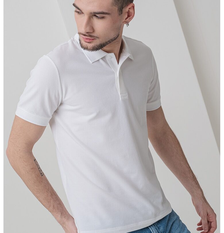 Тениска с органичен памук с яка CALVIN KLEIN