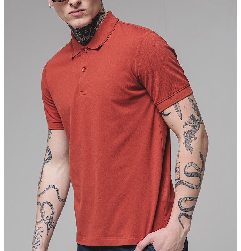 Тениска с органичен памук с яка CALVIN KLEIN