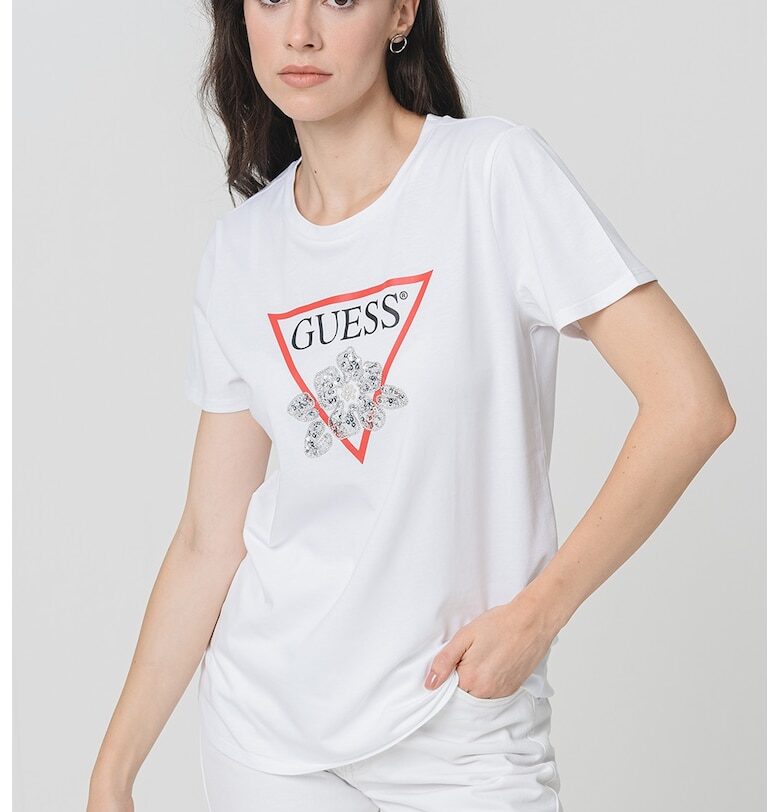 Тениска с пайети и лого GUESS
