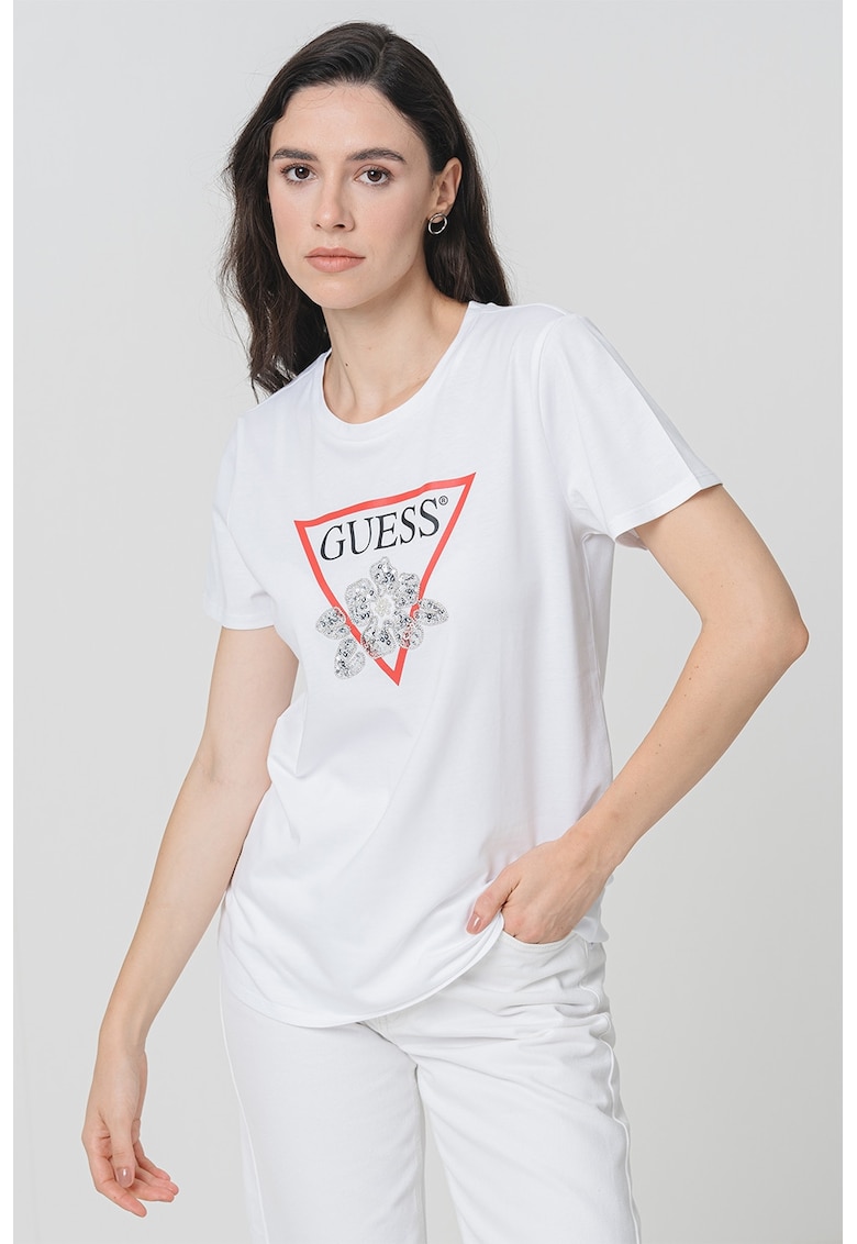 Тениска с пайети и лого GUESS