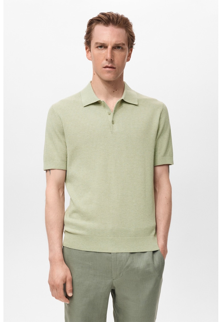 Тениска с памук и лен с яка Mango