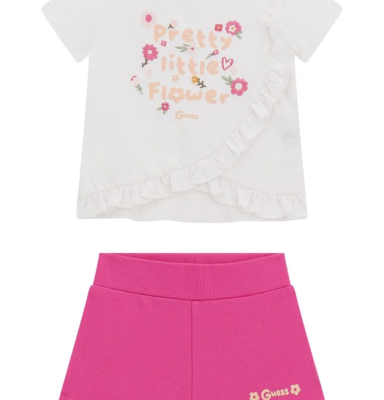 Тениска с памук с бродерии и къс панталон - 2 части GUESS KIDS