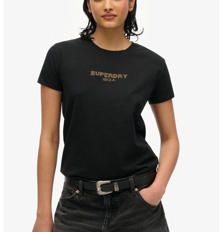 Тениска с памук с надпис SUPERDRY