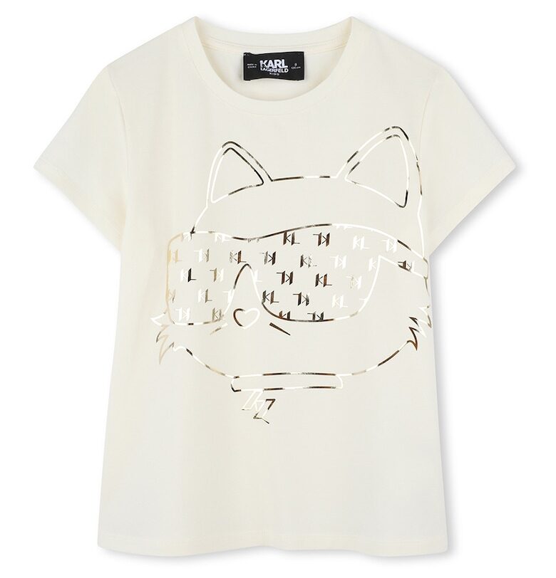 Тениска с памук с овално деколте KARL LAGERFELD KIDS