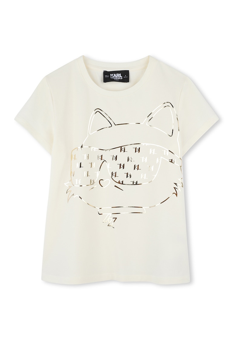 Тениска с памук с овално деколте KARL LAGERFELD KIDS