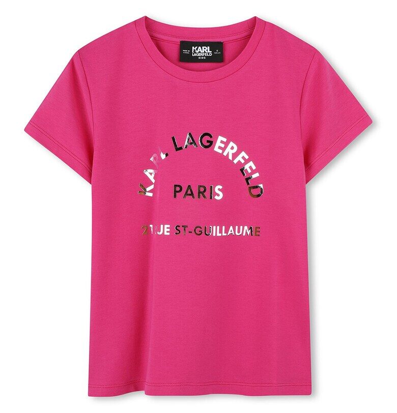 Тениска с памук с овално деколте KARL LAGERFELD KIDS