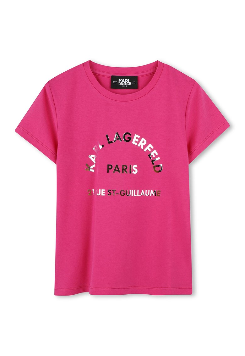 Тениска с памук с овално деколте KARL LAGERFELD KIDS