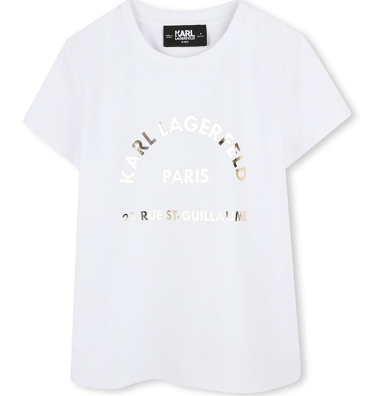 Тениска с памук с овално деколте KARL LAGERFELD KIDS