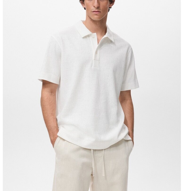 Тениска с памук с яка Mango