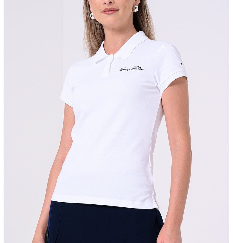 Тениска с памук с яка и лого Tommy Hilfiger