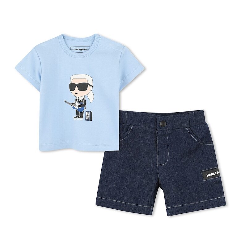 Тениска с принт и къс панталон от деним - 2 части KARL LAGERFELD KIDS