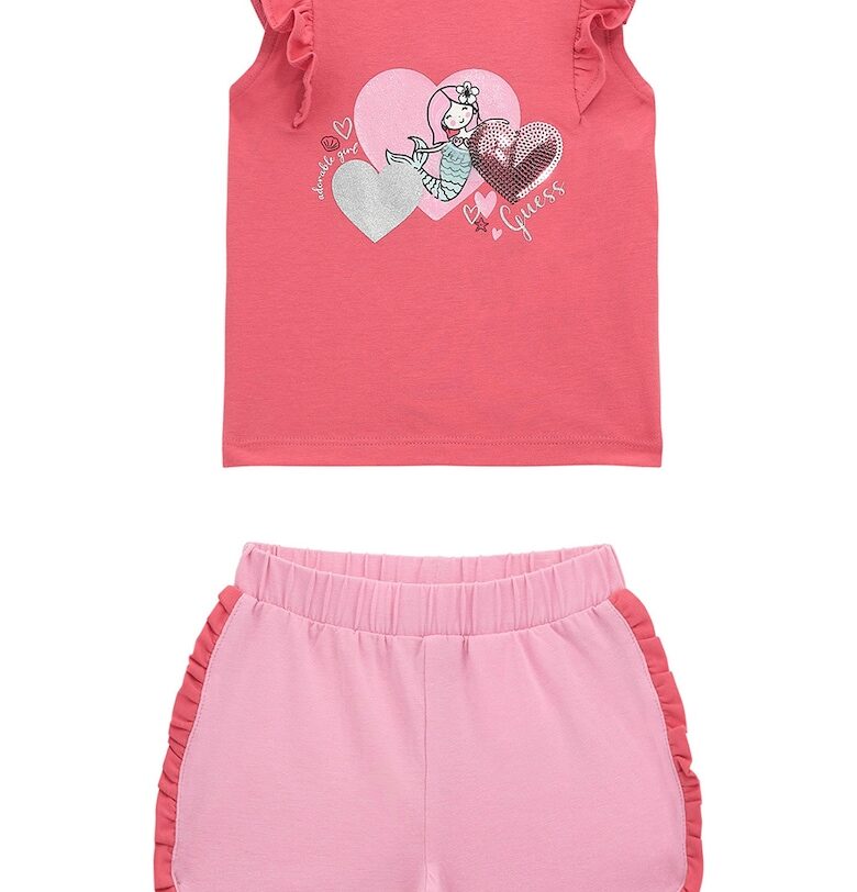 Тениска с принт и къс панталон с набирания - 2 части GUESS KIDS