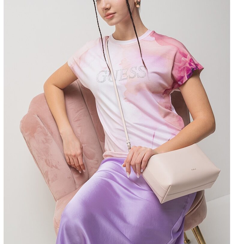 Тениска с принт и лого от декоративни камъни GUESS