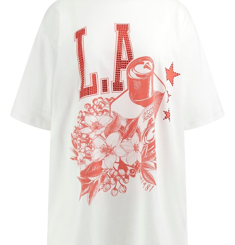 Тениска с шарка и паднали ръкави GUESS