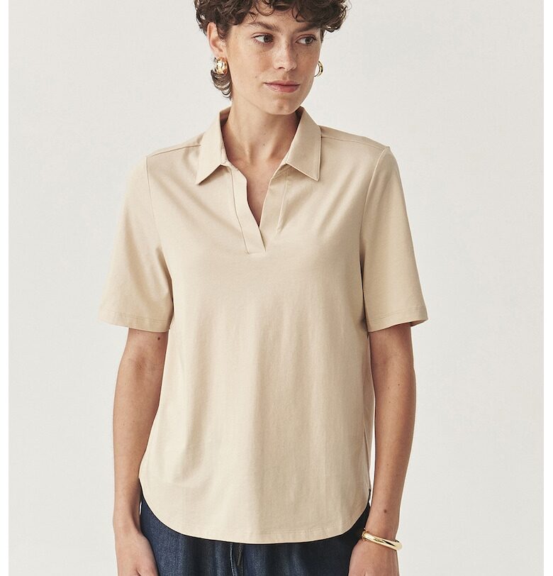 Тениска с яка - Бежов - Tatuum