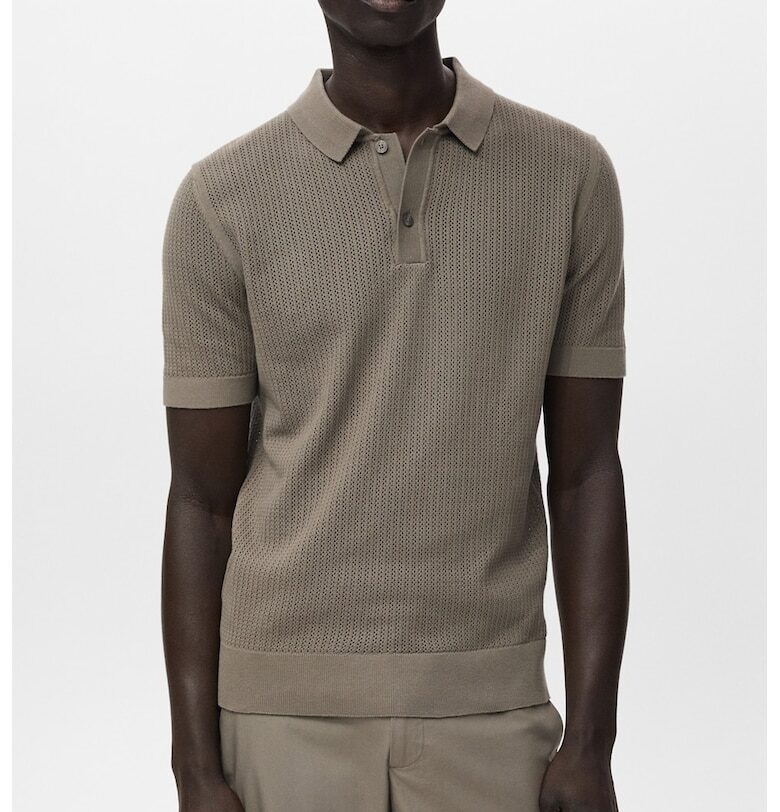 Тениска с яка и ажур Mango