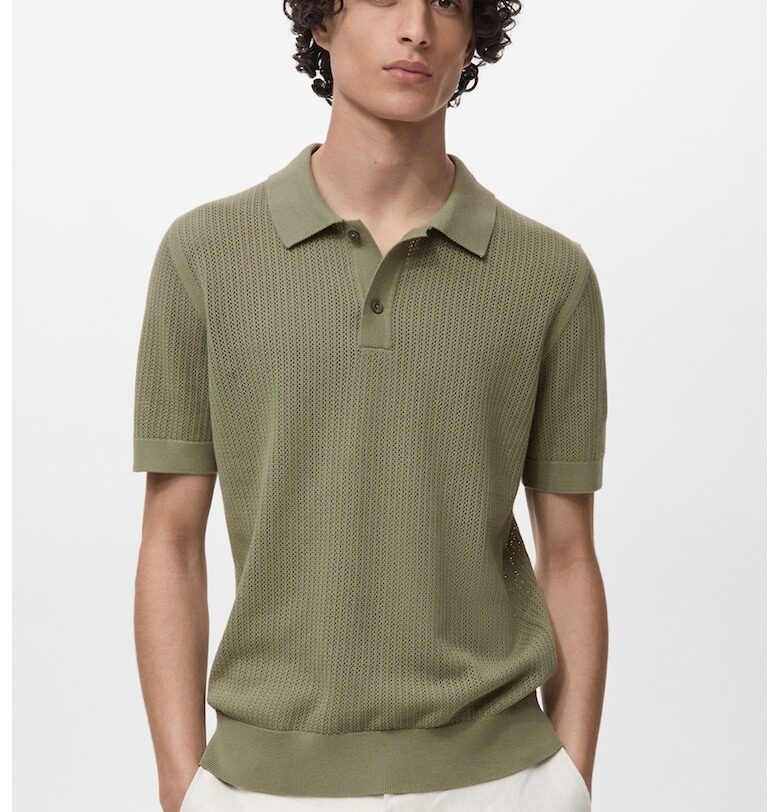 Тениска с яка и ажур Mango