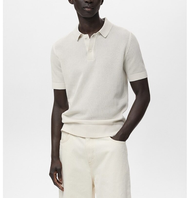 Тениска с яка и ажур Mango