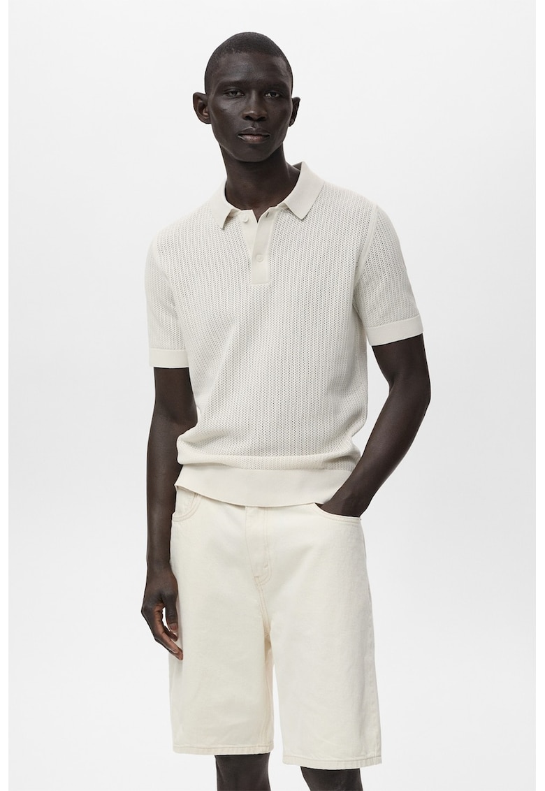 Тениска с яка и ажур Mango