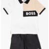 Тениска с яка и бермуди BOSS Kidswear