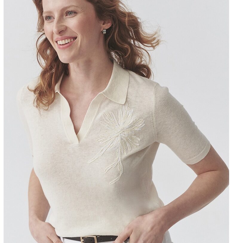 Тениска с яка и бродерия Tatuum