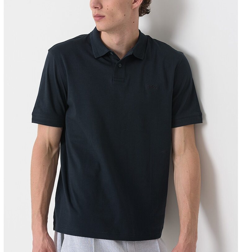 Тениска с яка и бродирано лого BOSS