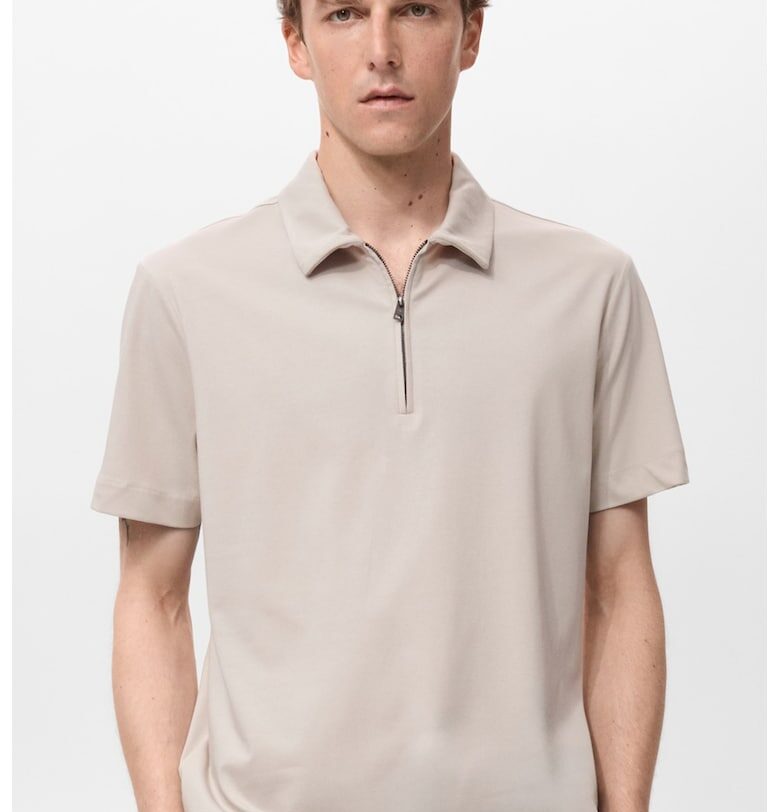 Тениска с яка и къс цип Mango