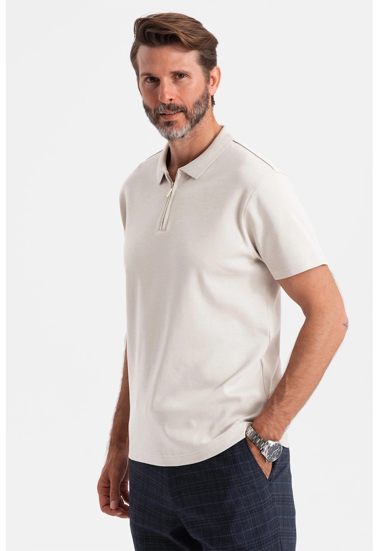 Тениска с яка с къс цип OMBRE